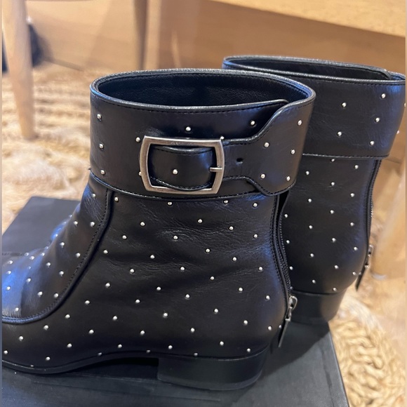SAINT LAURENT | YSL Black Studded Leather Ankle Boots - Picture 9 of 11
